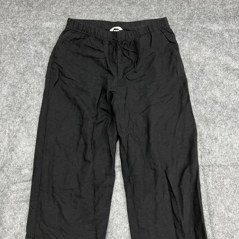 H&M Pants Womens M Black Linen Blend Relaxed Lounge Sweatpants Drawstring